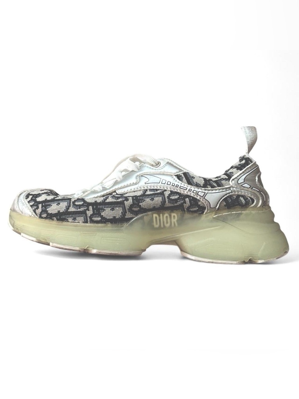 Dior Women's Silver and Navy Monogram Runner Sneaker